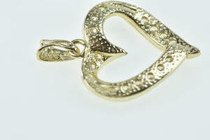 10K Classic Diamond Wavy Vintage Heart Love Pendant Yellow Gold