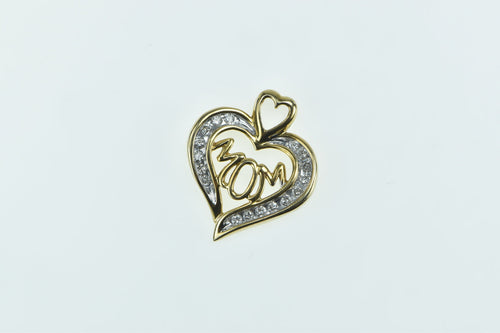 10K Mom Heart Love Symbol Diamond Classic Pendant Yellow Gold