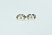 Load image into Gallery viewer, 14K Pearl Diamond Encrusted Vintage Stud Earrings Yellow Gold