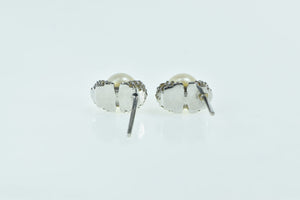 14K Pearl Diamond Encrusted Vintage Stud Earrings Yellow Gold