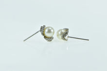 Load image into Gallery viewer, 14K Pearl Diamond Encrusted Vintage Stud Earrings Yellow Gold