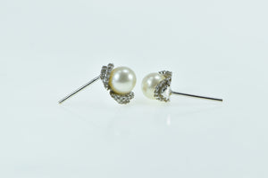 14K Pearl Diamond Encrusted Vintage Stud Earrings Yellow Gold