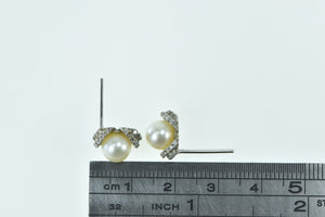 14K Pearl Diamond Encrusted Vintage Stud Earrings Yellow Gold