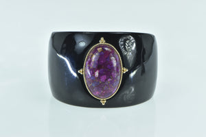 14K Oval Pyritic Sugilite Black Resin Cuff Bracelet 7" Yellow Gold