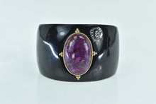 Load image into Gallery viewer, 14K Oval Pyritic Sugilite Black Resin Cuff Bracelet 7&quot; Yellow Gold