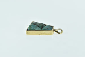 14K Raw Turquoise Inlay Squared Statement Pendant Yellow Gold