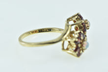 Load image into Gallery viewer, 14K Opal Ruby Halo Flower Cluster Bypass Ring Yellow Gold