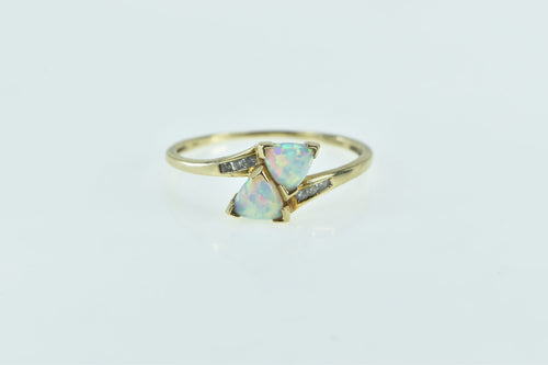 10K Trillion Syn. Opal Diamond Accent Bypass Ring Yellow Gold