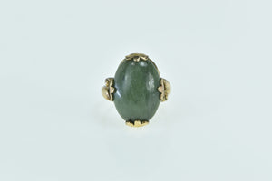 Gold Filled 1960's Nephrite Emerald Ornate Cabochon Ring