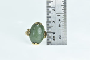 Gold Filled 1960's Nephrite Emerald Ornate Cabochon Ring