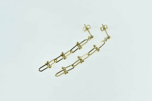 18K Paperclip Chain Dangle Layered Statement Earrings Yellow Gold