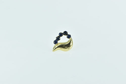 14K Sapphire Curved Heart Single Stud Earring Yellow Gold