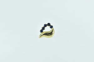 14K Sapphire Curved Heart Single Stud Earring Yellow Gold