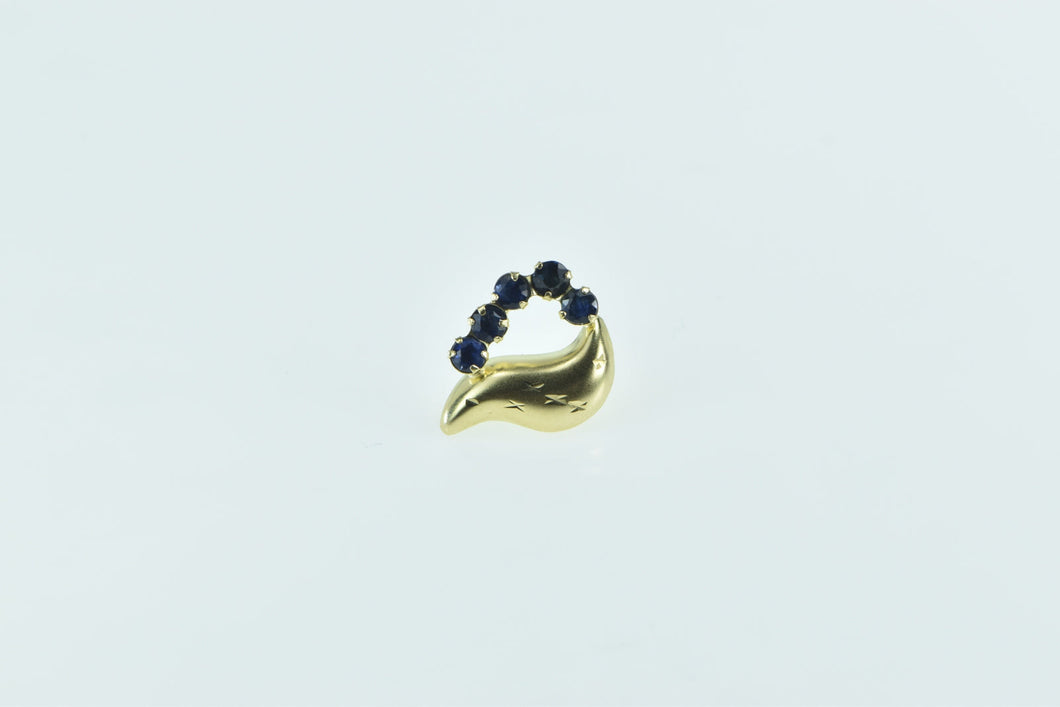 14K Sapphire Curved Heart Single Stud Earring Yellow Gold