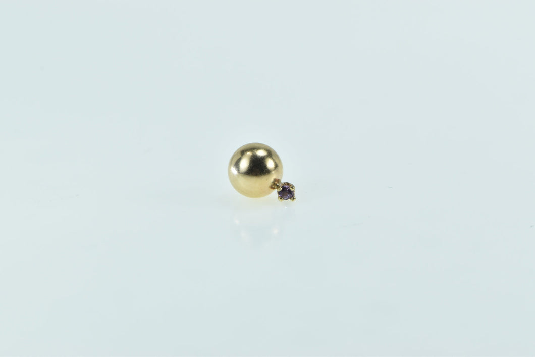 14K Round Ball Amethyst Accent Single Stud Earring Yellow Gold