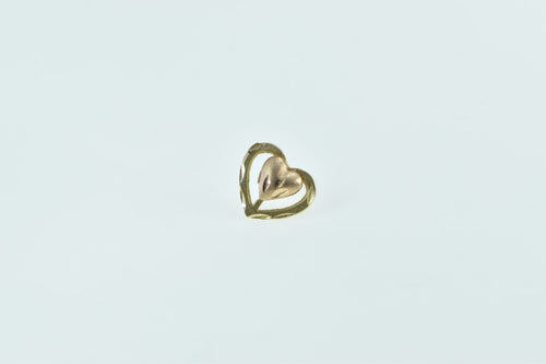 14K Single Heart Two Tone Love Symbol Stud Earring Yellow Gold