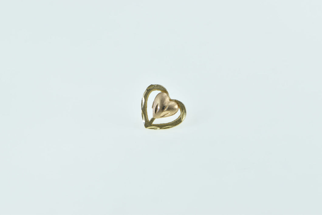 14K Single Heart Two Tone Love Symbol Stud Earring Yellow Gold