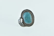 Load image into Gallery viewer, Sterling Silver Ornate Turquoise Southwestern Leaf Feather Ring