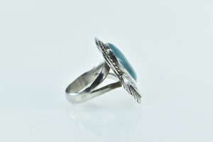 Sterling Silver Ornate Turquoise Southwestern Leaf Feather Ring