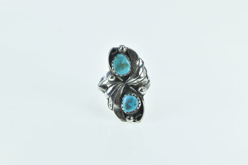 Sterling Silver Turquoise Vintage Feather Leaf Southwestern Ring