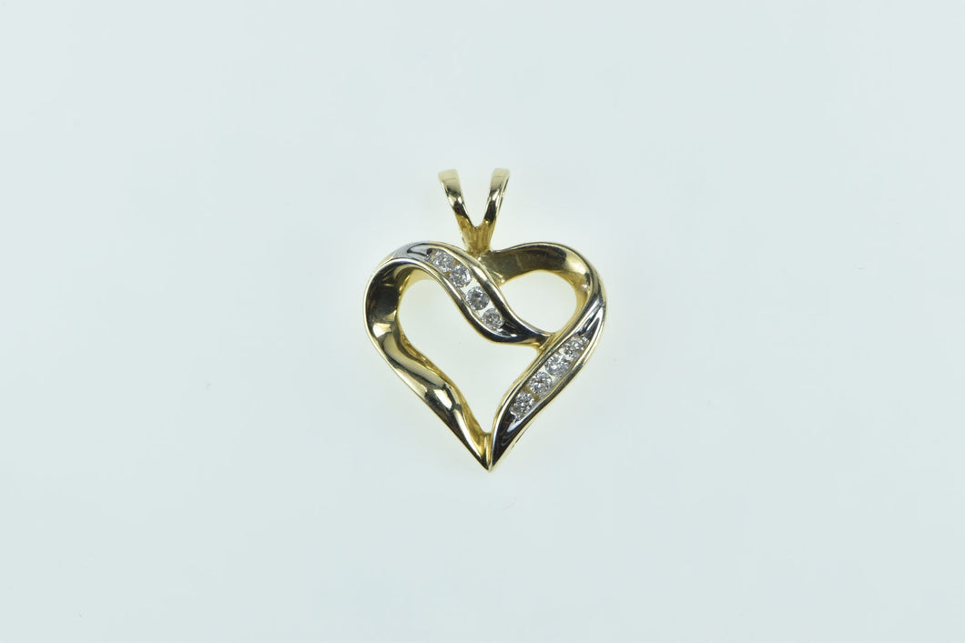 14K Classic Diamond Vintage Heart Love Symbol Pendant Yellow Gold