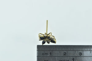 14K Single Sapphire Diamond Flower Cluster Earring Yellow Gold
