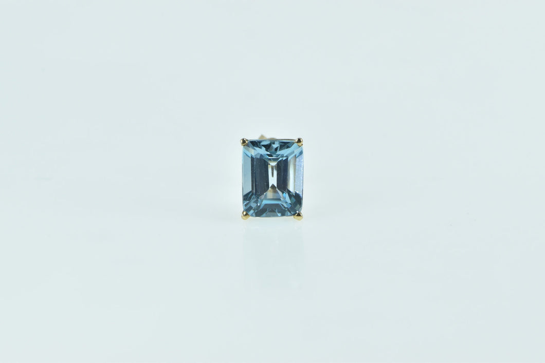 14K Emerald Cut Blue Topaz Solitaire Single Earring Yellow Gold