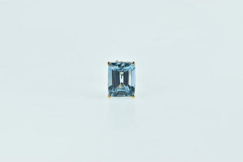 14K Emerald Cut Blue Topaz Solitaire Single Earring Yellow Gold