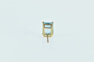 14K Emerald Cut Blue Topaz Solitaire Single Earring Yellow Gold