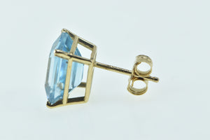 14K Emerald Cut Blue Topaz Solitaire Single Earring Yellow Gold