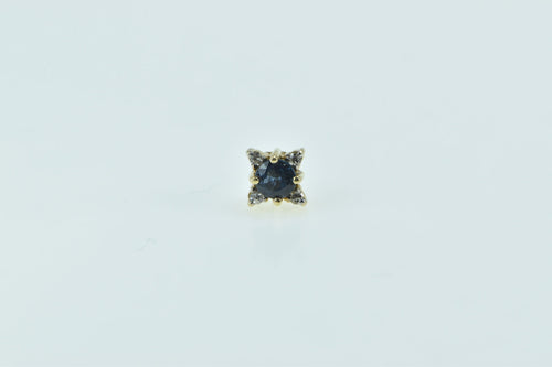 14K Round Blue Topaz Diamond Accent Single Earring Yellow Gold