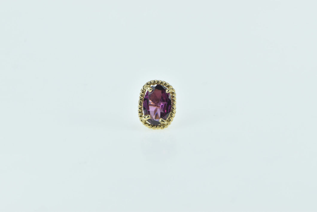 14K Purple Tourmaline Oval Solitaire Single Stud Earring Yellow Gold