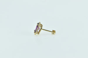 14K Purple Tourmaline Oval Solitaire Single Stud Earring Yellow Gold