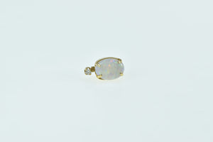 14K Oval Natural Opal Diamond Accent Stingle Earring Yellow Gold