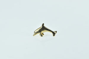 14K Dolphin Jumping Ocean Animal Single Stud Earring Yellow Gold