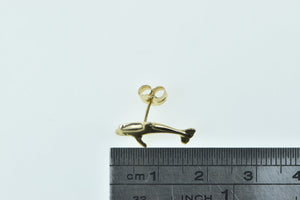 14K Dolphin Jumping Ocean Animal Single Stud Earring Yellow Gold