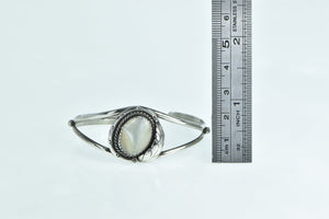 Sterling Silver Southwestern Mother of Pearl Ornate Leaf Bracelet 5.75"