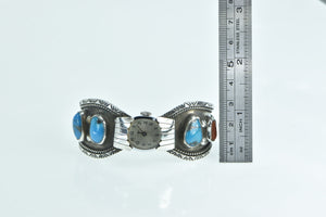 Sterling Silver Southwestern Vintage Turquoise Watch Cuff Bracelet 6.5"