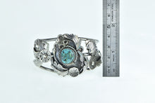 Load image into Gallery viewer, Sterling Silver Ornate Turquoise Southwestern Feather Cuff Bracelet 6.75&quot;