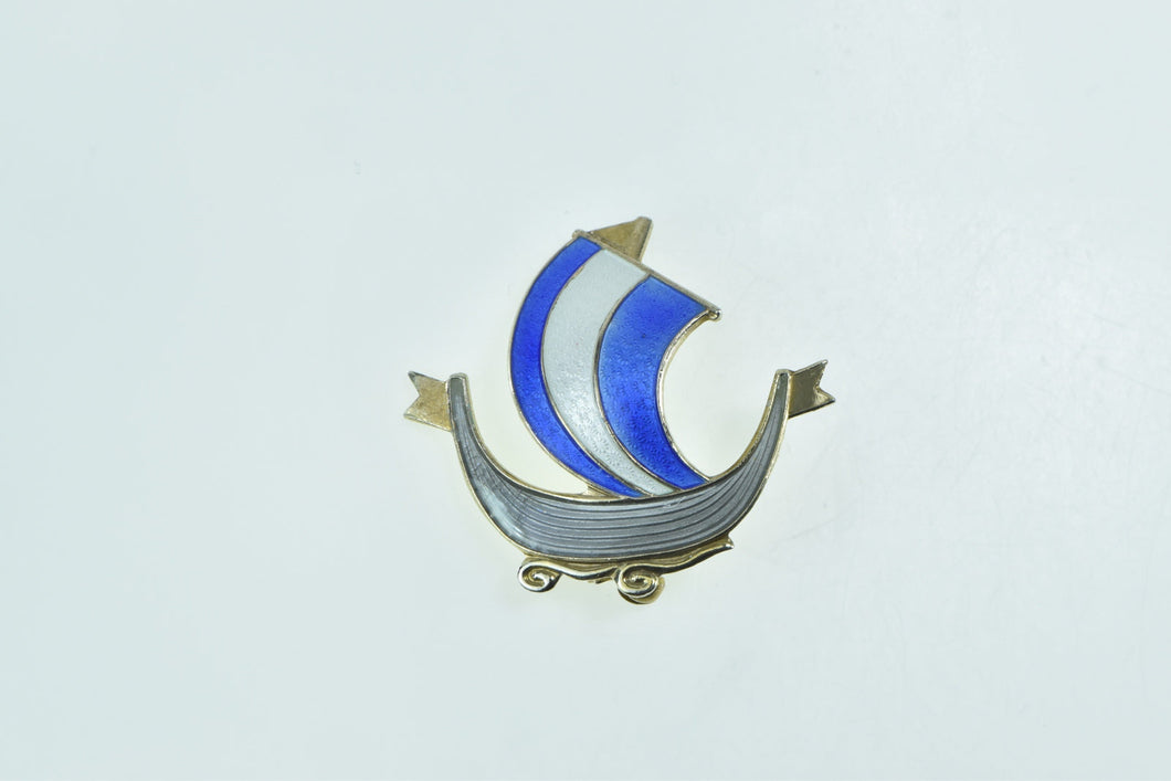 Sterling Silver Norwegian Enamel Ancient Viking Ship Pin/Brooch