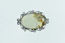 Load image into Gallery viewer, Sterling Silver Oval Moss Agate Scroll Filigree Statement Pin/Brooch