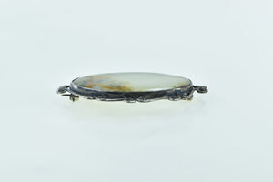 Sterling Silver Oval Moss Agate Scroll Filigree Statement Pin/Brooch