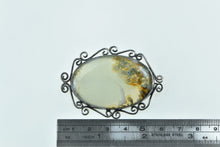 Load image into Gallery viewer, Sterling Silver Oval Moss Agate Scroll Filigree Statement Pin/Brooch