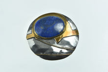 Load image into Gallery viewer, Sterling Silver Ornate Two Tone Brass Lapis Lazuli Round Pin/Brooch