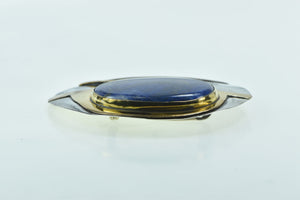 Sterling Silver Ornate Two Tone Brass Lapis Lazuli Round Pin/Brooch