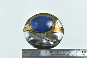 Sterling Silver Ornate Two Tone Brass Lapis Lazuli Round Pin/Brooch