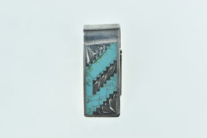 Sterling Silver Turquoise Inlay Southwestern Engraved Money Clip