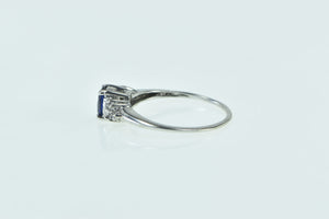 10K Oval Syn. Sapphire Diamond Cluster Vintage Ring White Gold