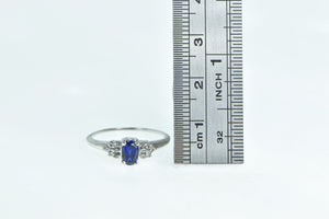 10K Oval Syn. Sapphire Diamond Cluster Vintage Ring White Gold