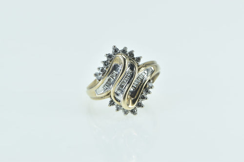 10K Diamond Zig Zag Freeform Cluster Bypass Ring Yellow Gold
